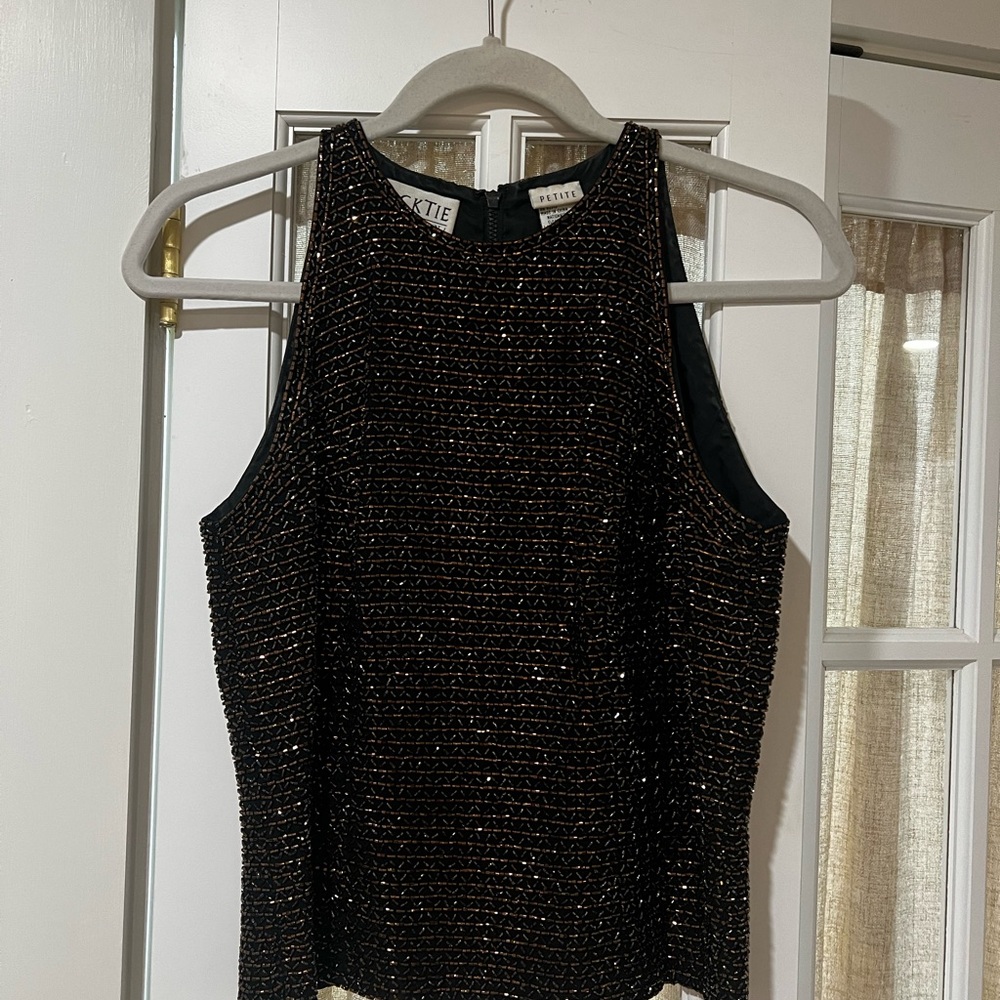 Vintage Women's Black Top, Silk and Beaded